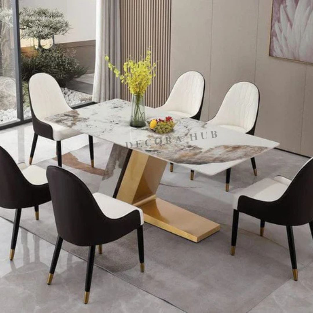 The Zee Marble Top Dining Table – side view