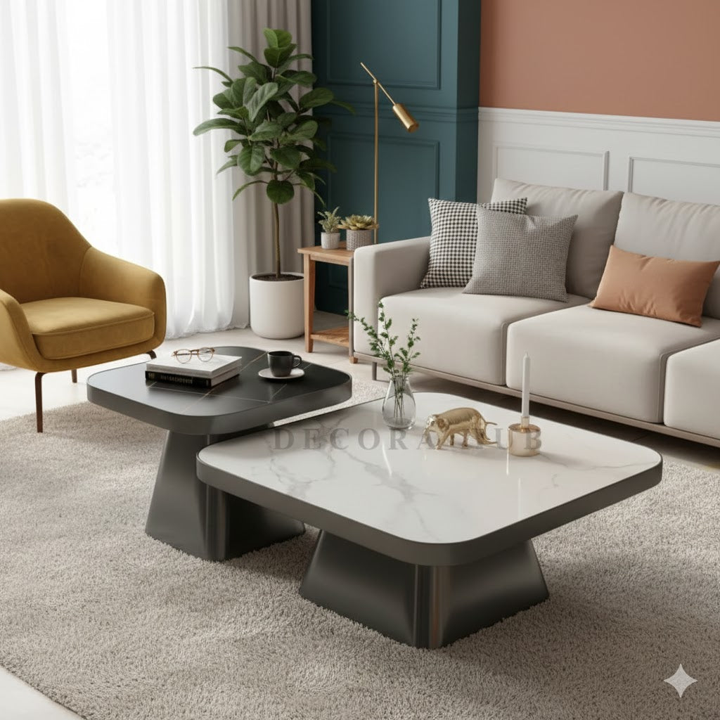 Stainless Steel Frame and Marble Top Coffee Table for Living Room