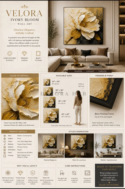 Velora Ivory Bloom Wall Art - Textured Wall Art