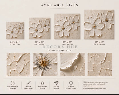 Veloura Alba Floral Wall Art - Textured Wall Art