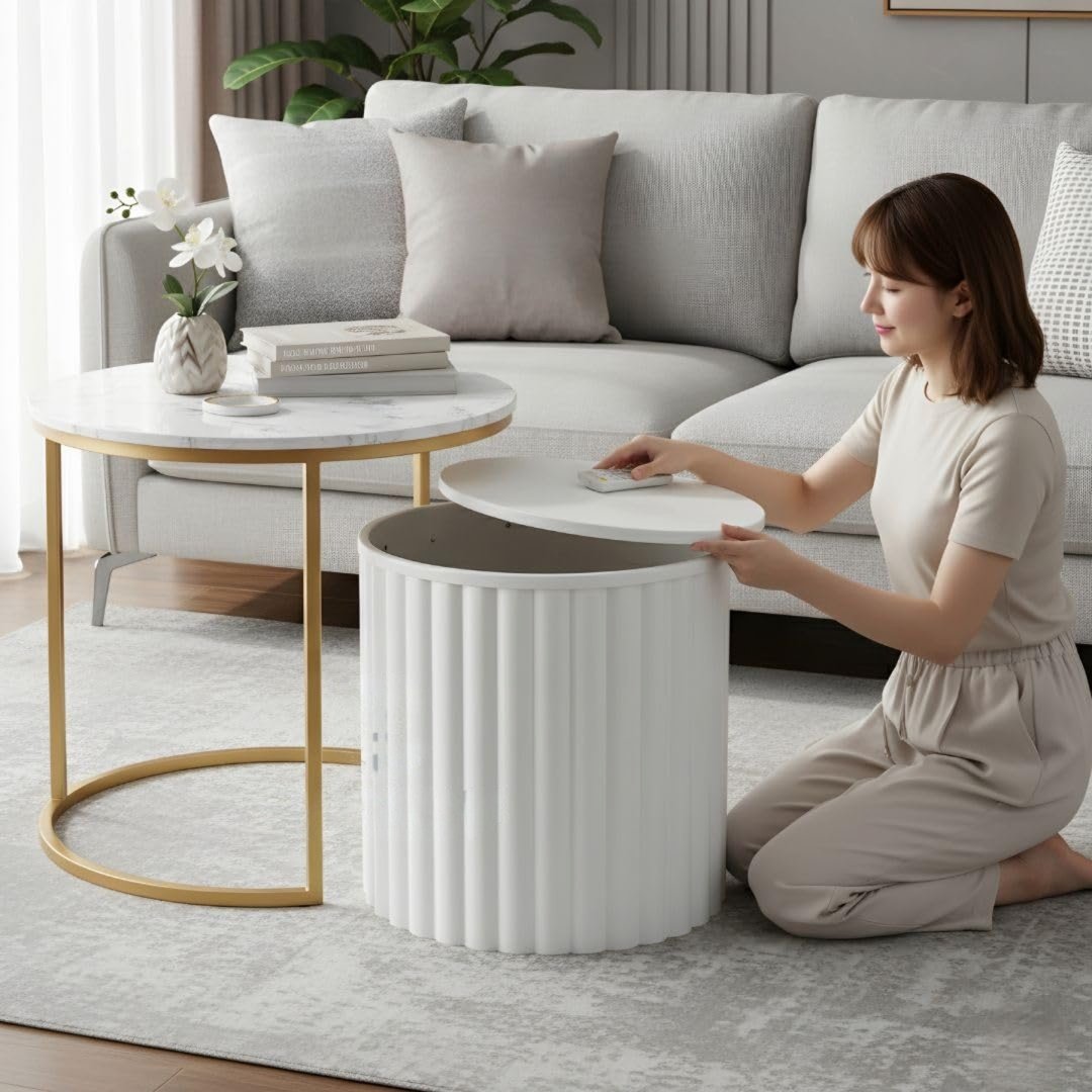 Round Nesting Table with Hidden Storage