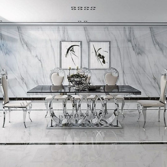 Zephyr Luxurious Silver Stainless Steel Dining Table
