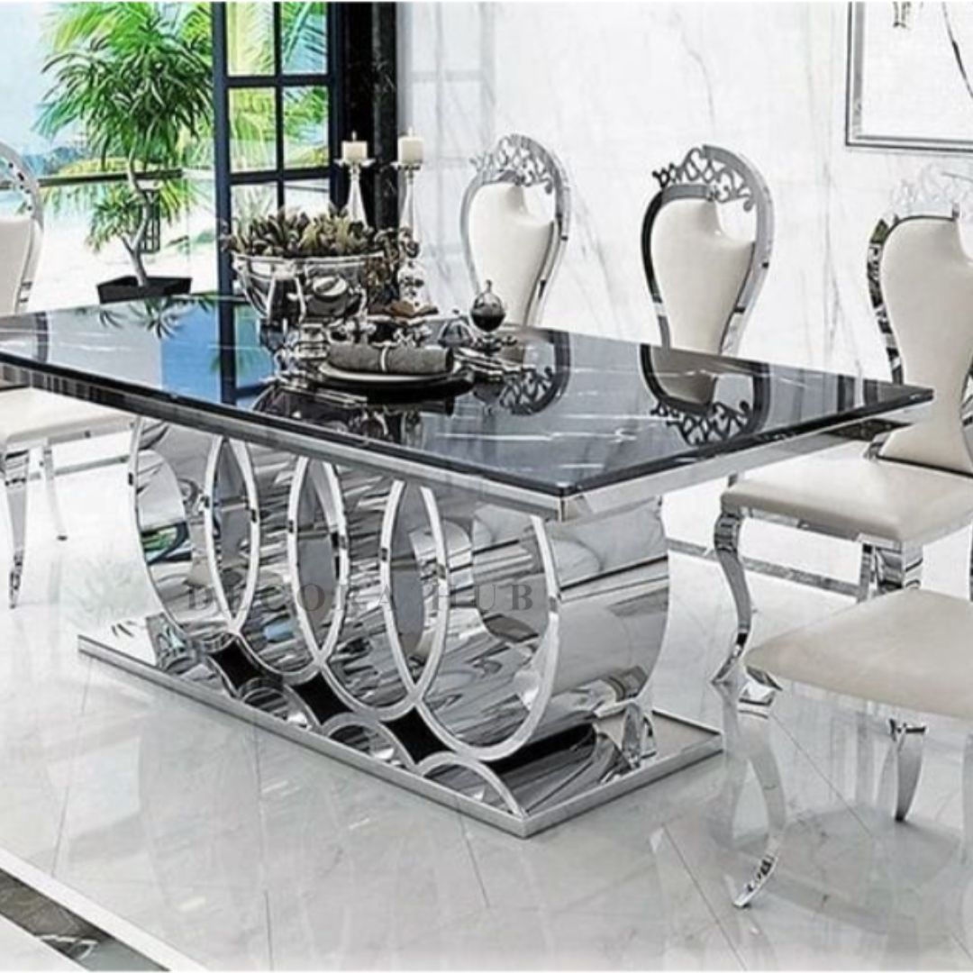 Zephyr Luxurious Silver Stainless Steel Dining Table – side view