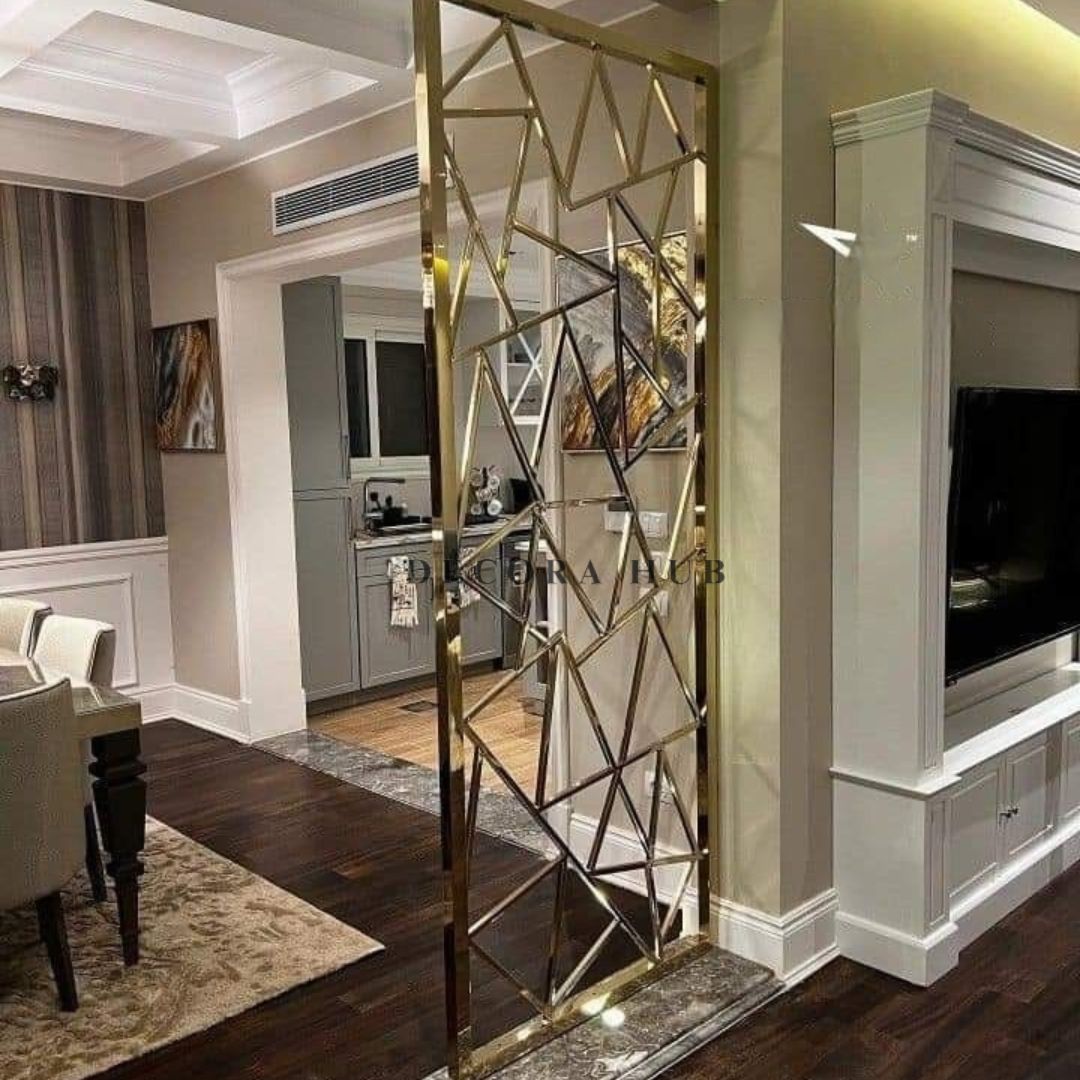 Zig Zag Design Stainless Steel PVD Partition – zigzag metal partition for living room DecoraHub